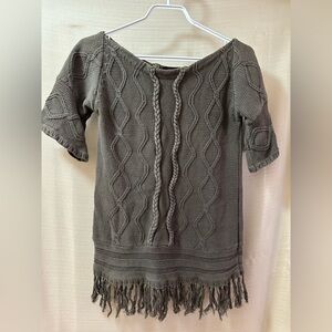 ⚫️ BOGO American Retro Boho Knit Fringe Top Brown Cotton Tassel Shirt Small